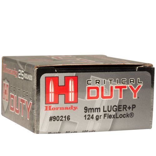 Hornady Critical Duty 9mm Luger +P 124gr FlexLock Handgun Ammo - 25 Rounds